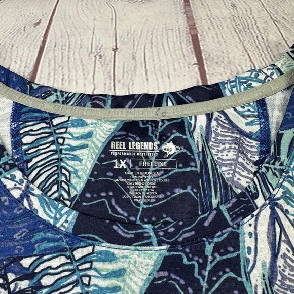Reel Legends Shirt Womens 1X Blue Tropical Leaf Print Long Sleeve Freeline Beach - Picture 5 of 9